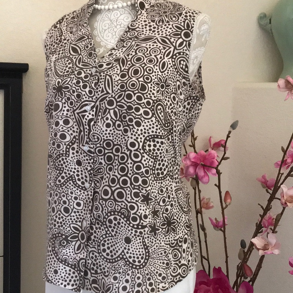 TWEEDS FINE LINEN Button Down Sleeveless TOP NWOT